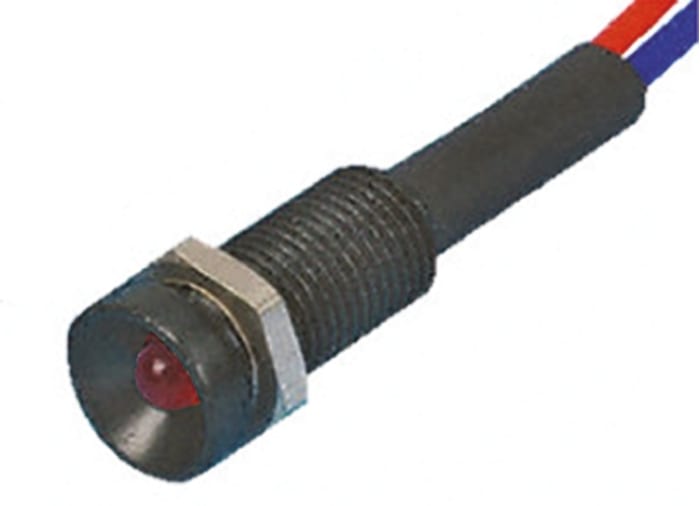 Tranilamp Red Indicator, 24V dc, 6.4mm Mounting Hole Size, Lead Wires Termination