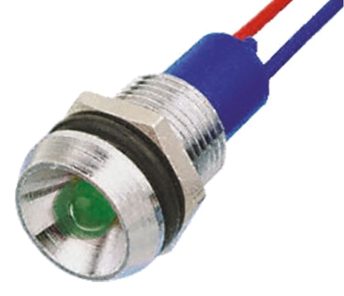 Tranilamp Green Indicator, 24V dc, 12.7mm Mounting Hole Size, Lead Wires Termination