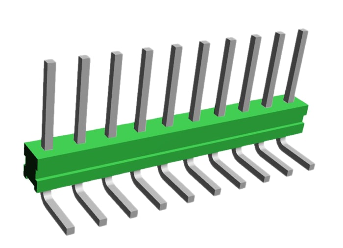 TE Connectivity AMPMODU MOD II Series Right Angle Through Hole Pin Header, 10 Contact(s), 2.54 mm Pitch, 1 Row(s),