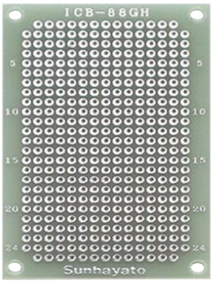 Sunhayato Double Sided Matrix Board 0.9mm Holes, 2.54 x 2.54mm Pitch, 72 x 47 x 1.2mm