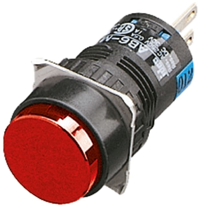 Idec Push Button Switch, Momentary, Panel Mount, 16.2mm Cutout, SPDT, 250V ac/dc, IP65