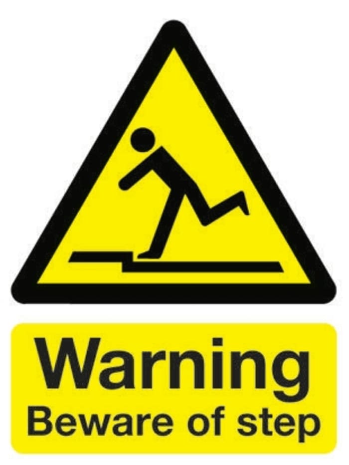 Signs & Labels Black/Yellow PVC Safety Labels, Warning Beware Of Step-Text 200 mm x 150mm