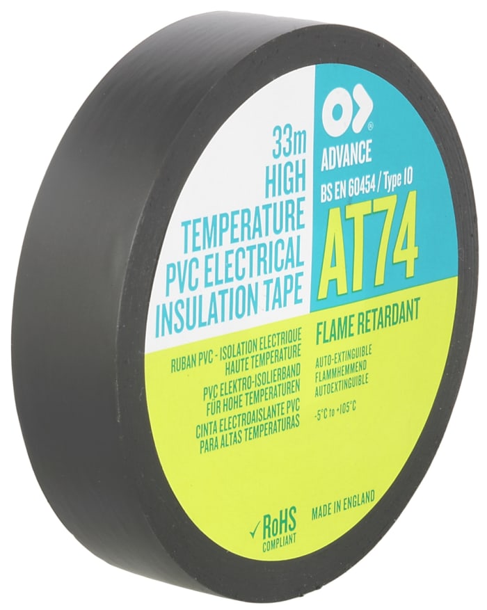 Ruban isolant Advance Tapes AT74 en PVC Noir, 33m x 19mm