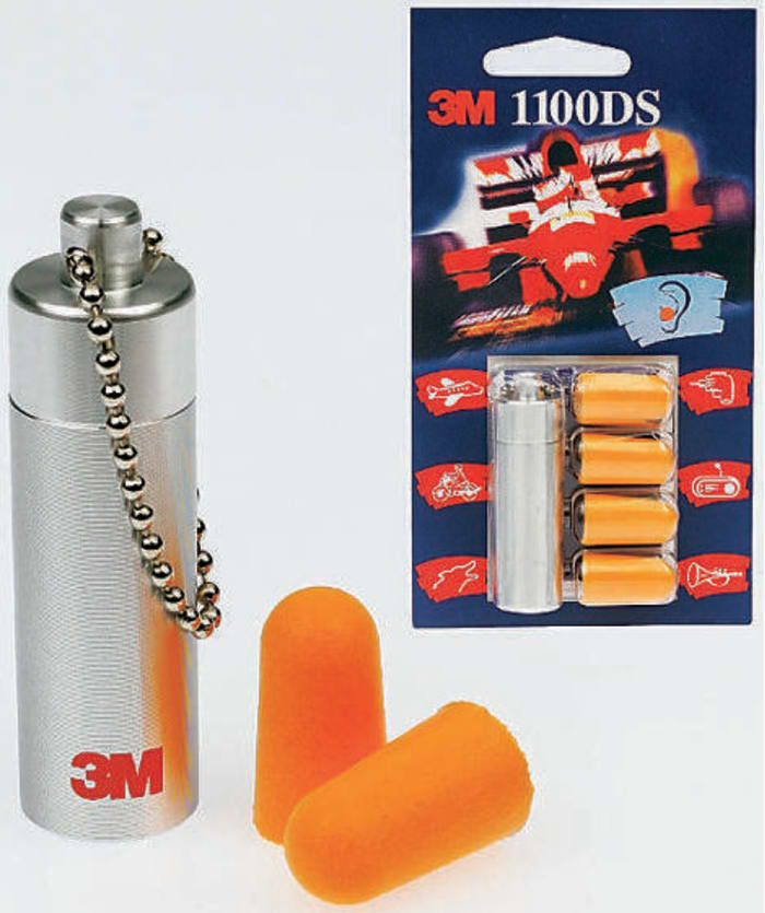 4 disposable foam ear plugs and holder