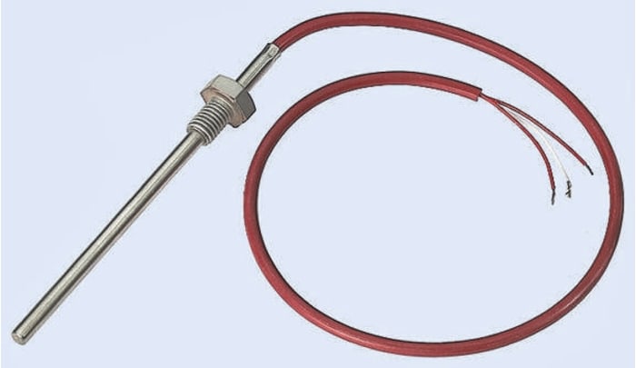 Sensor RTD PT100 Electrotherm, sonda: Ø 6mm, long. 100mm, cable de 2.5m, temp. -50°C → +200°C