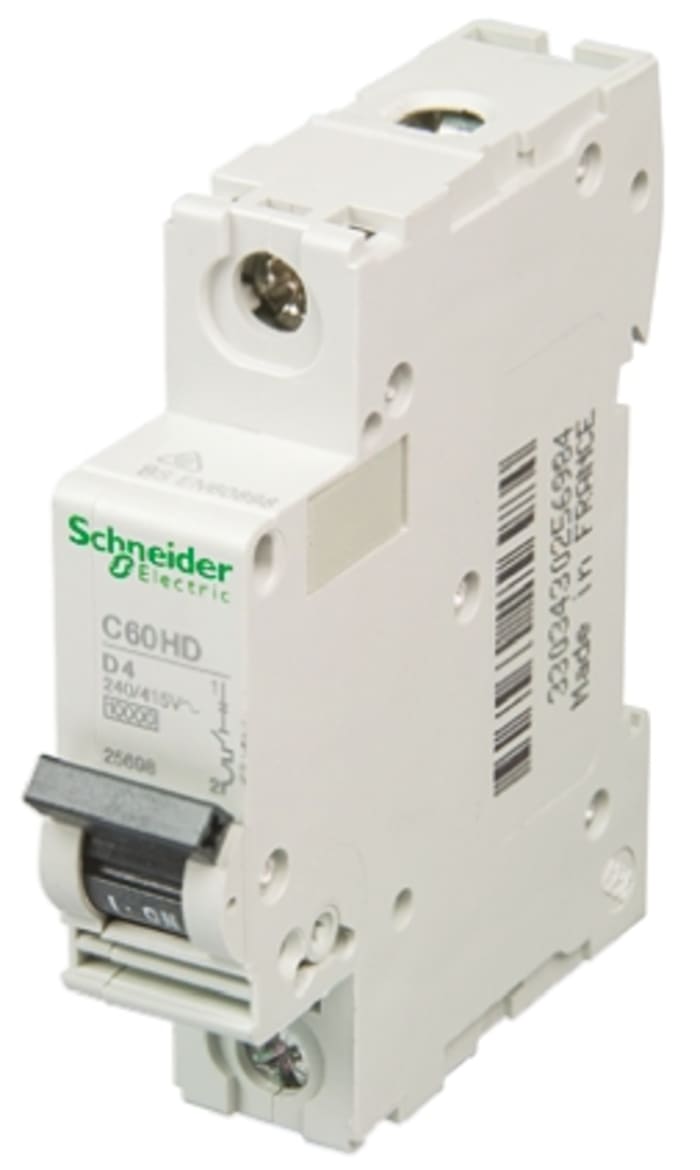 Merlin Gerin C60HD MCB Mini Circuit Breaker1P, 4A Curve D, 415V AC, 10 kA Breaking Capacity