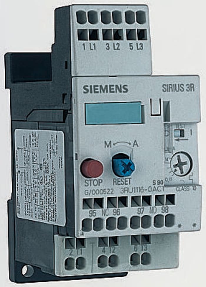 Siemens 3RU Overload Relay NO/NC, 0.7 → 1 A F.L.C, 1 A Contact Rating, 0.25 kW, 3P, Sirius Classic