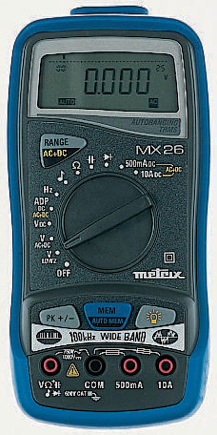 Metrix MX 26 Handheld Digital Multimeter, True RMS, 10A ac Max, 20A dc Max, 750V ac Max