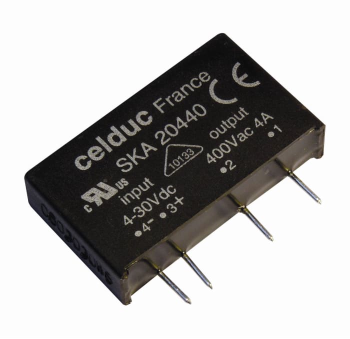 Celduc SK Series Solid State Relay, 4 A Load, PCB Mount, 460 V ac Load, 30 V dc Control