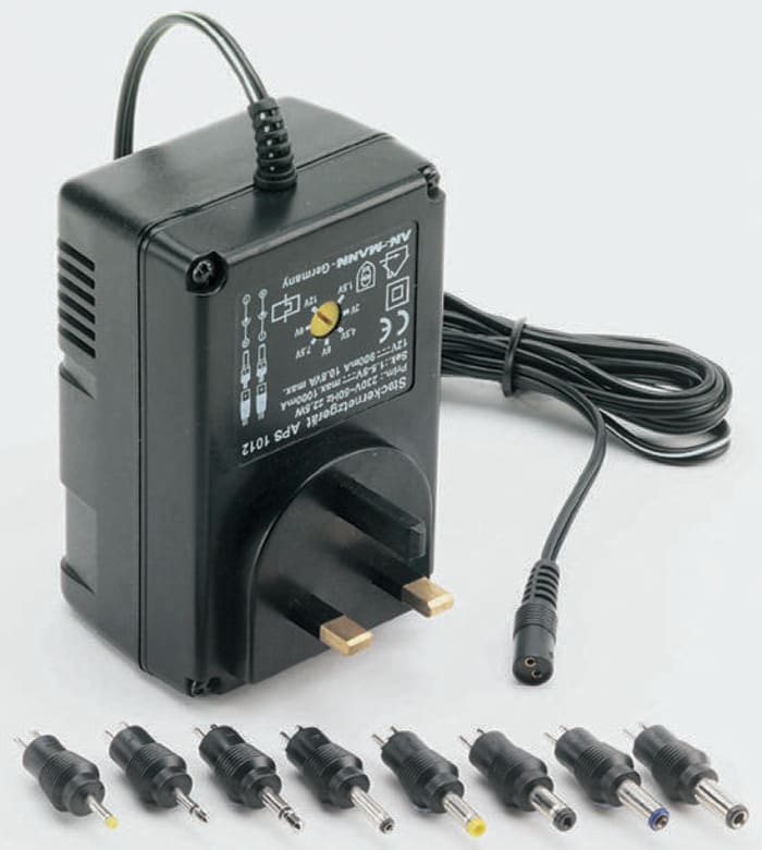 ANSMANN Plug In Power Supply 1.5 to 12 V dc, Output, 100 mA, 900 mA Output