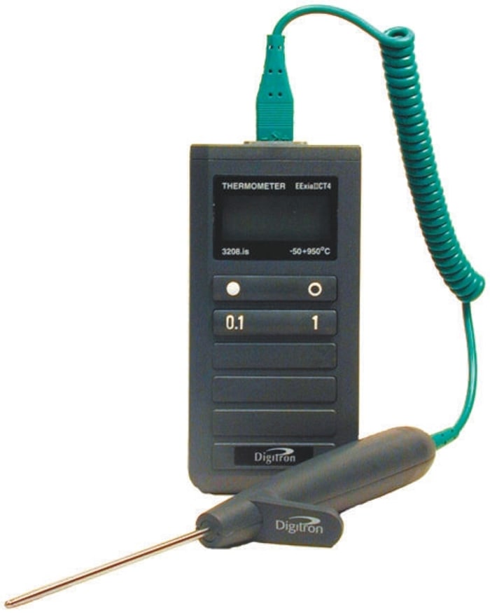 Digitron 3208IS Handheld Digital Thermometer for Industrial Use, K Probe, 1 Input(s), +950°C Max, ±0.2 % Accuracy - RS