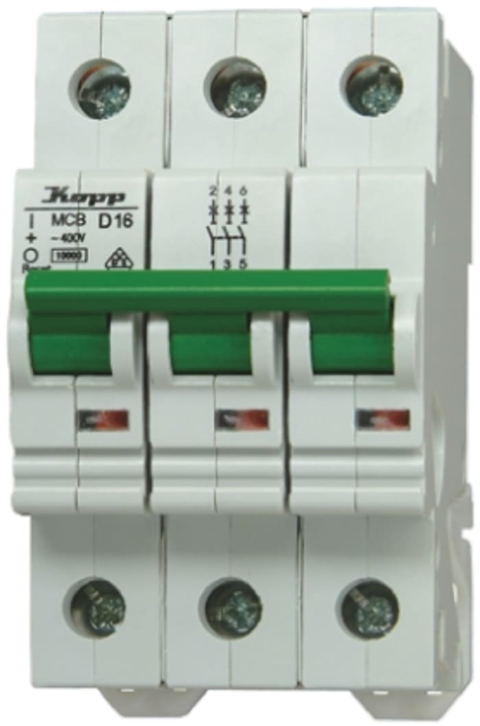 Kopp GREEN ELECTRIC MCB, 3P, 10A Curve D, 230 → 400V AC, 60V DC, 10 kA Breaking Capacity