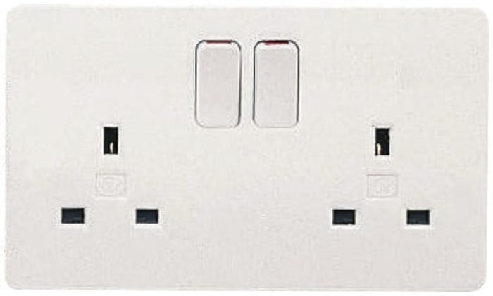 MK White 2 Gang Power Socket, 13A, BS 1363