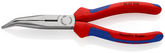 Knipex Long Nose Pliers, 200 mm Overall, Angled Tip, 73mm Jaw