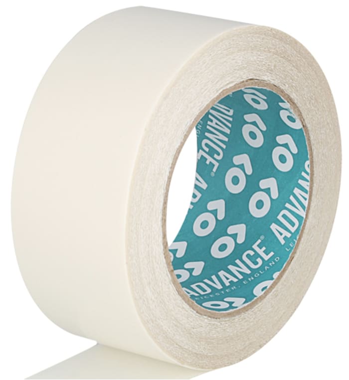 Advance Tapes AT344 White Double Sided Plastic Tape, 0.09mm Thick, 4 N/cm, Polyester Backing, 50mm x 33m