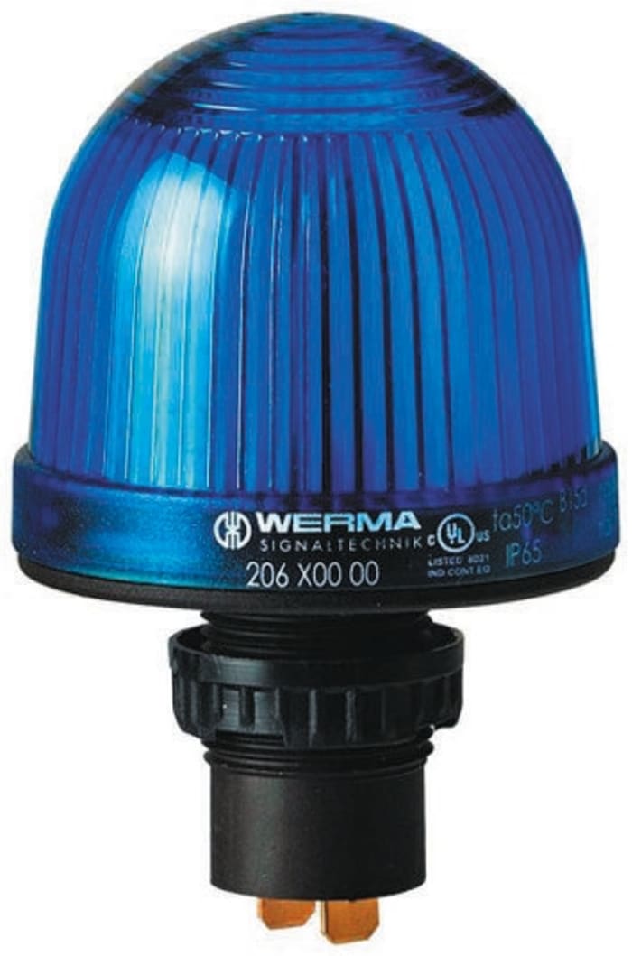 Werma EM 206 Series Blue Steady Beacon, 12 → 48 V ac/dc, Panel Mount, Incandescent, LED Bulb, IP65