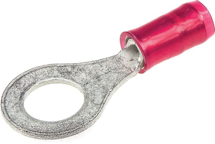 TE Connectivity, PLASTI-GRIP Insulated Ring Terminal, M5 Stud Size, 0.26mm² to 1.65mm² Wire Size, Red