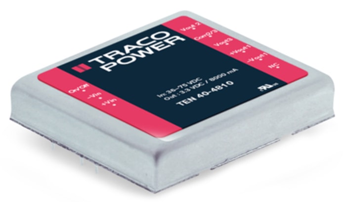 TRACOPOWER TEN 40 DC-DC Converter, 5V dc/ 8A Output, 18 → 36 V dc Input, 40W, Through Hole, +75°C Max Temp -40°C