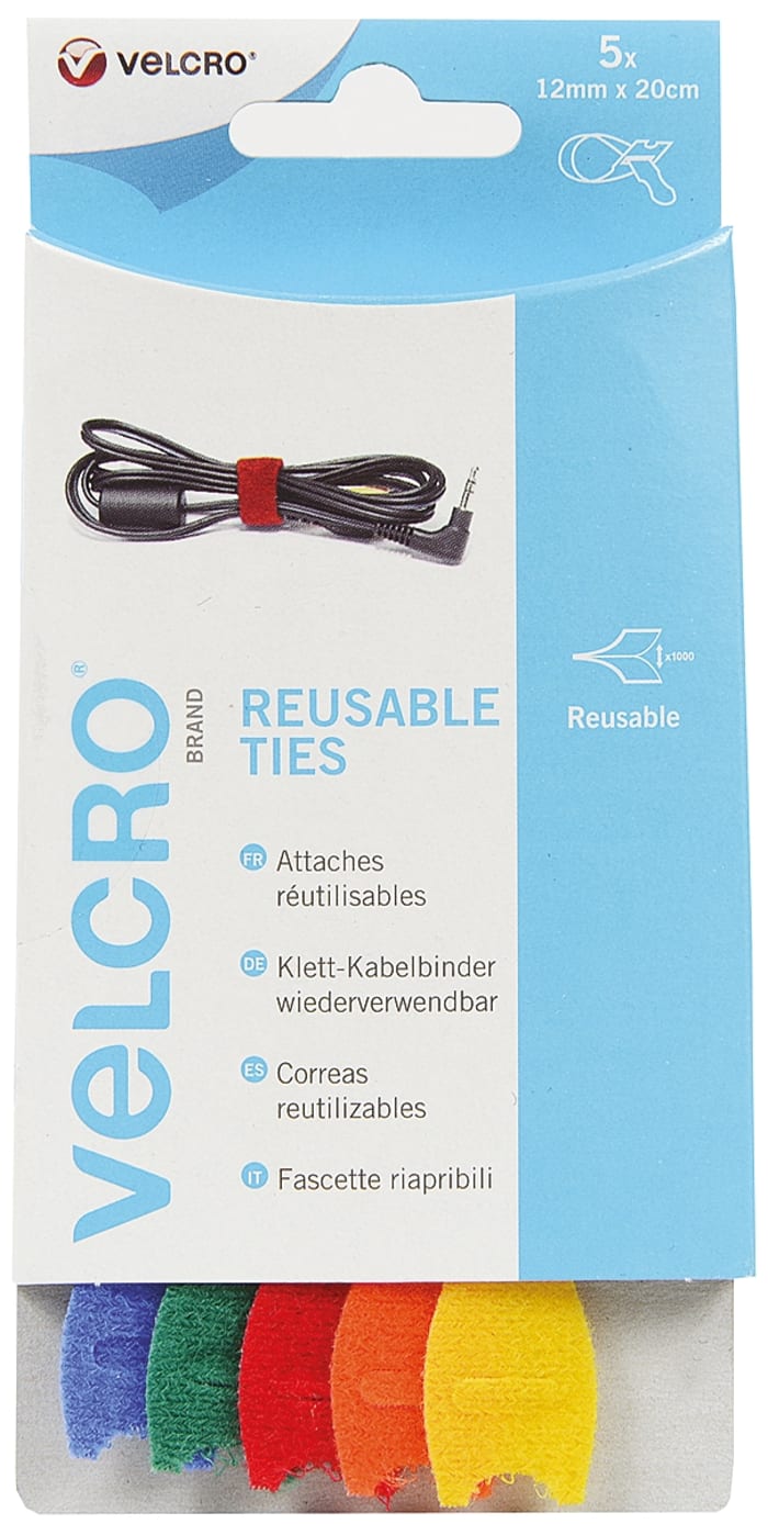 Ruban auto-agrippant Velcro, 12mm x 200mm, Bleu, vert, orange, rouge, jaune