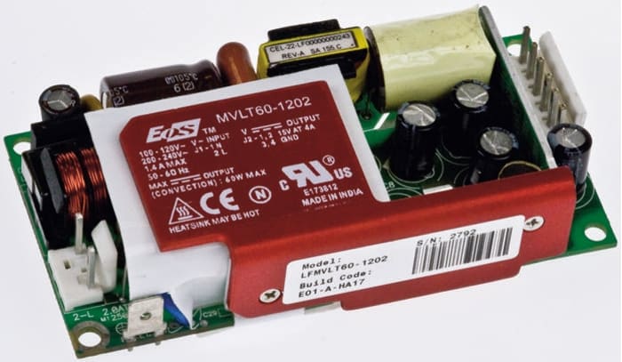 EOS Switching Power Supply, LFMVLT40-1201, 12V dc, 3.5A, 40W, 1 Output, 180 → 264 V ac, 90 → 132 V ac
