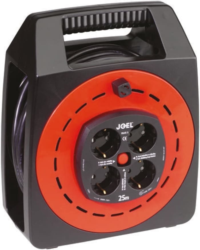 Enrouleur Jo Jo 25m, 4 prises Type F - Schuko allemand, 240 V 16A