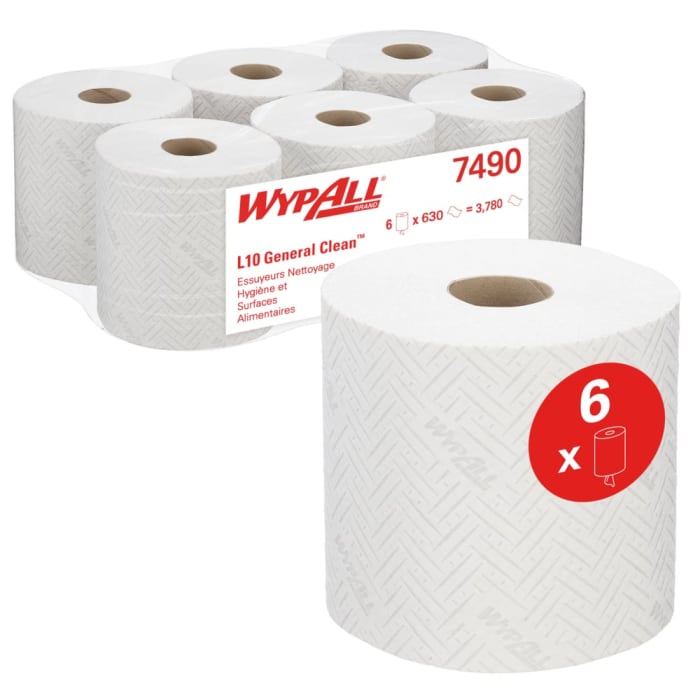 Kimberly Clark WypAll L10 General Clean (7490) Rolled White Paper Towel, 185 x 380mm, 630 Sheets
