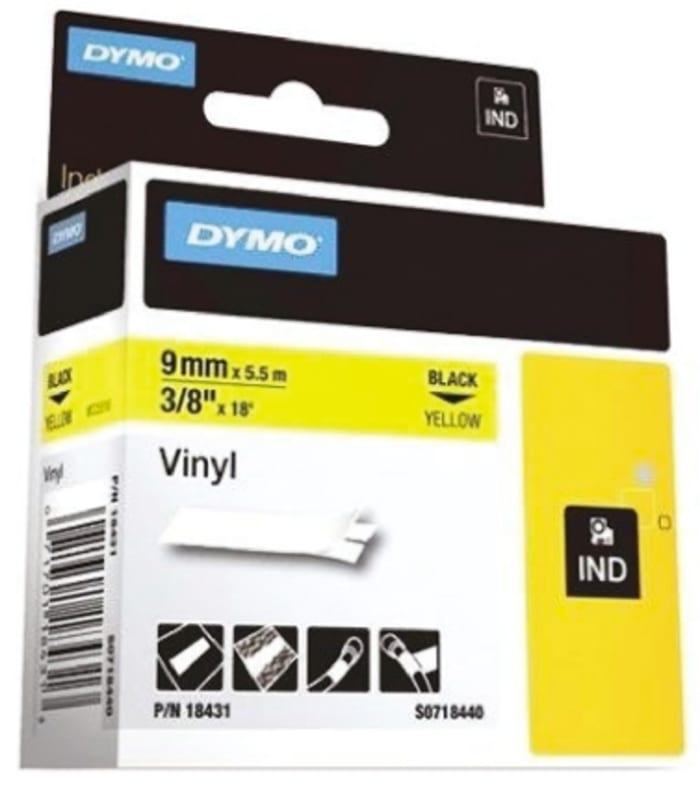 Dymo Black on Yellow Label Printer Tape, 5.5 m Length, 9 mm Width