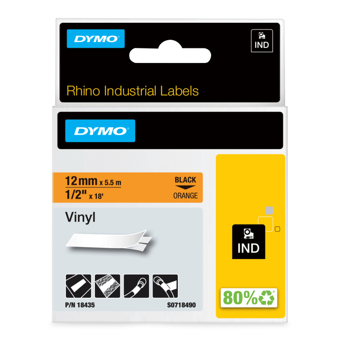 Dymo Black on Orange Label Printer Tape, 5.5 m Length, 12 mm Width