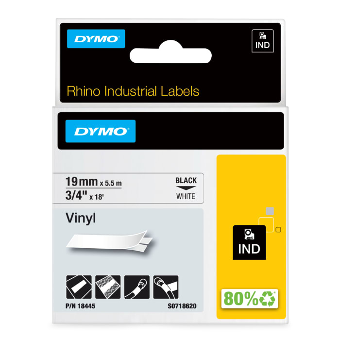 Dymo Black on White Label Printer Tape, 5.5 m Length, 19 mm Width