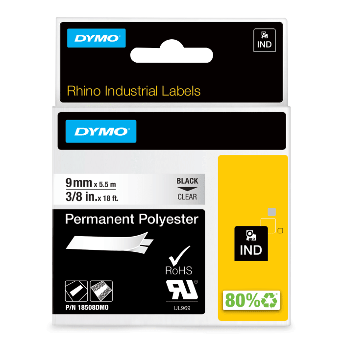 Ruban pour étiqueteuse Dymo 5,5 m x 9 mm Noir sur Clair