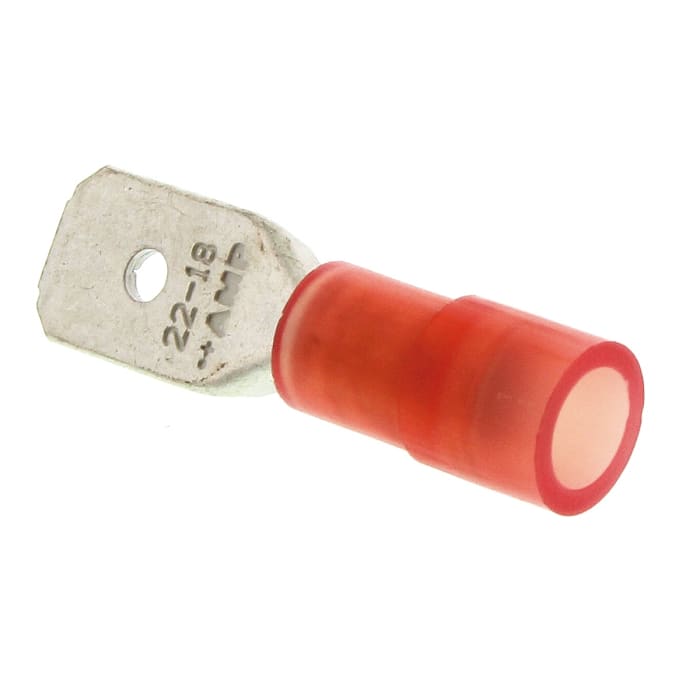 TE Connectivity PIDG FASTON .250 Red Insulated Male Crimp Tab Terminal, 6.35 x 0.81mm Tab Size
