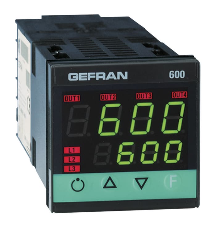 Gefran 600 PID Temperature Controller, 48 x 48 (1/16 DIN)mm, 4 Output Relay, 100 V ac, 240 V ac Supply Voltage ON/OFF