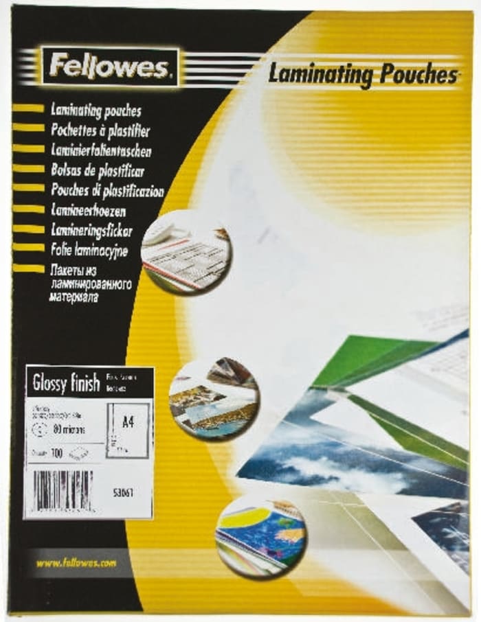 Fellowes A4 Glossy Lamination Pouch 100micron Thickness, 100 Pack Quantity