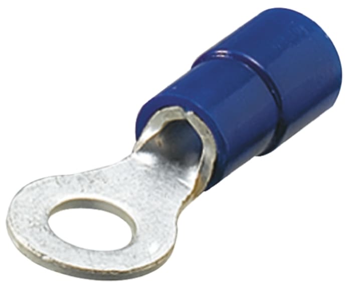 Nichifu, TMEV Insulated Ring Terminal, #10 Stud Size, 1mm² to 2.6mm² Wire Size, Blue