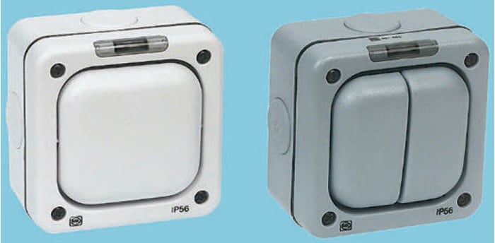 Prise électrique industrielle MK 250V c.a., 20A, 2 pôles, Gris, Commuté, IP56