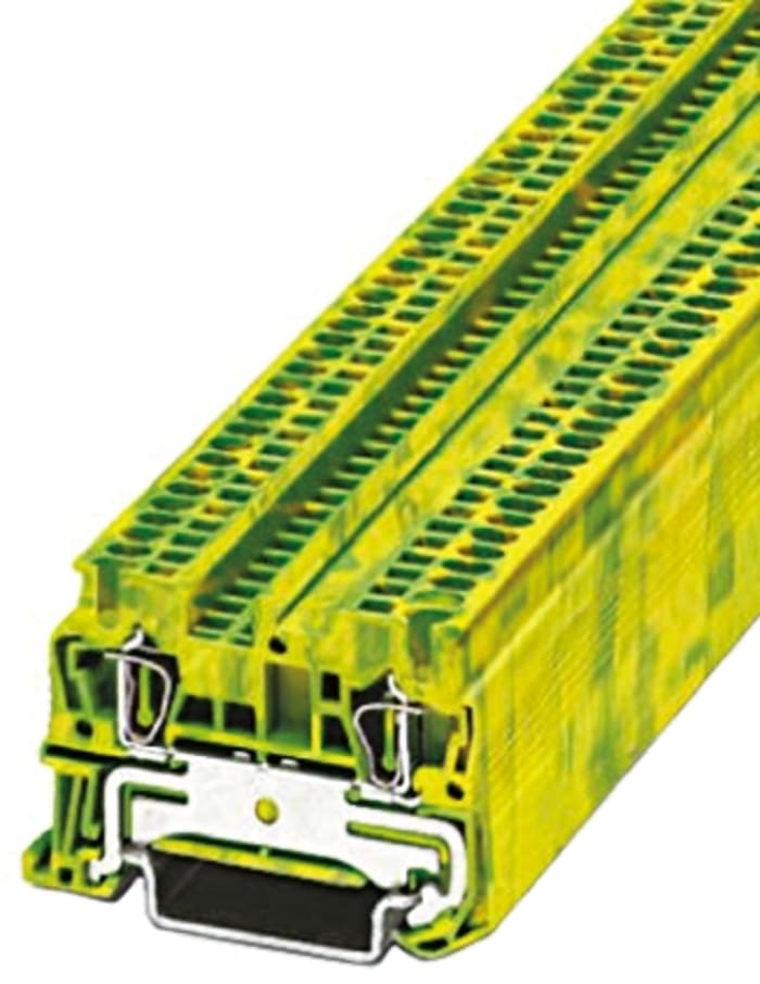 Bloc de jonction rail DIN sans fusible Phoenix Contact ST, 0.081 → 1.343mm², Cage à ressort, Vert/Jaune