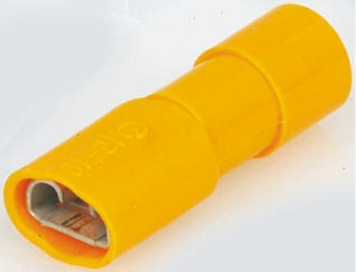 Connecteur, cosse, isolée, à sertir, clip 6.35 x 0.8 mm à manchon pvc jaune.