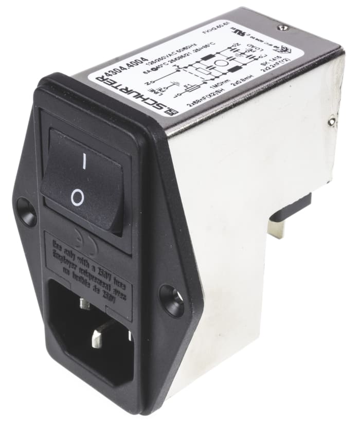 Schurter 6A, 250 V ac Male Panel Mount Filtered IEC Connector 2 Pole 4304.4004 1 Fuse