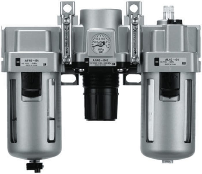 SMC G 1/2 FRL, Manual Drain, 5μm Filtration Size - With Pressure Gauge