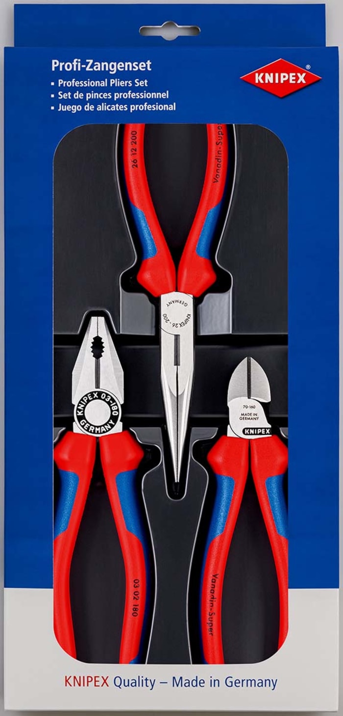 Knipex 3 Piece Plier Set Straight Tip 185 mm Overall Knipex RS Components UAE