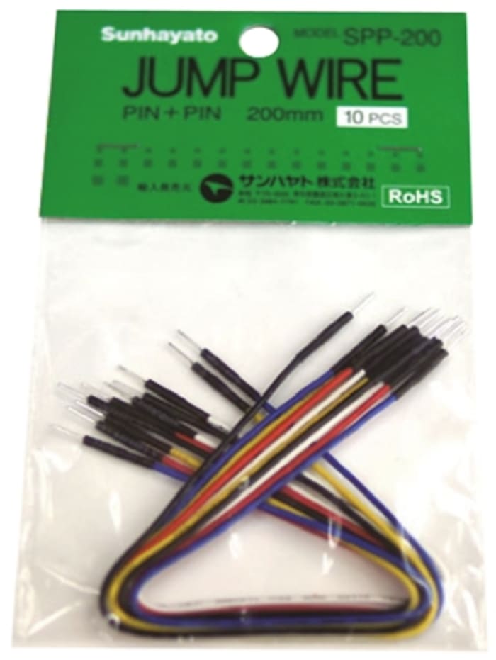 SPP-200, 200mm Insulated Tinned Copper Breadboard Jumper Wire in Black, Blue, Red, White, Yellow