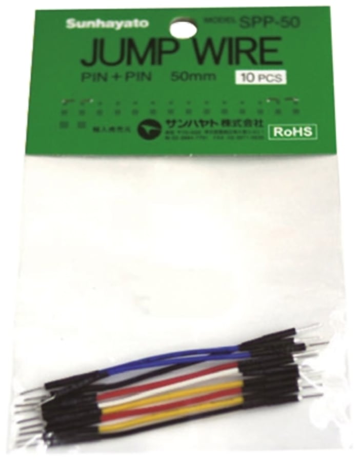 SPP-50, 50mm Insulated Tinned Copper Breadboard Jumper Wire in Black, Blue, Red, White, Yellow