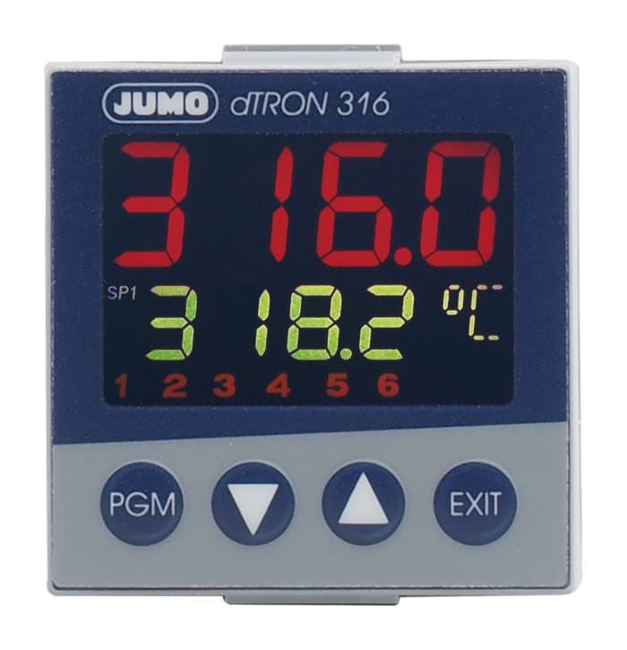 Jumo dTRON PID Temperature Controller, 48 x 48 (1/16 DIN)mm 1 (Analogue) Input, 1 Output Analogue, 110 → 240 V