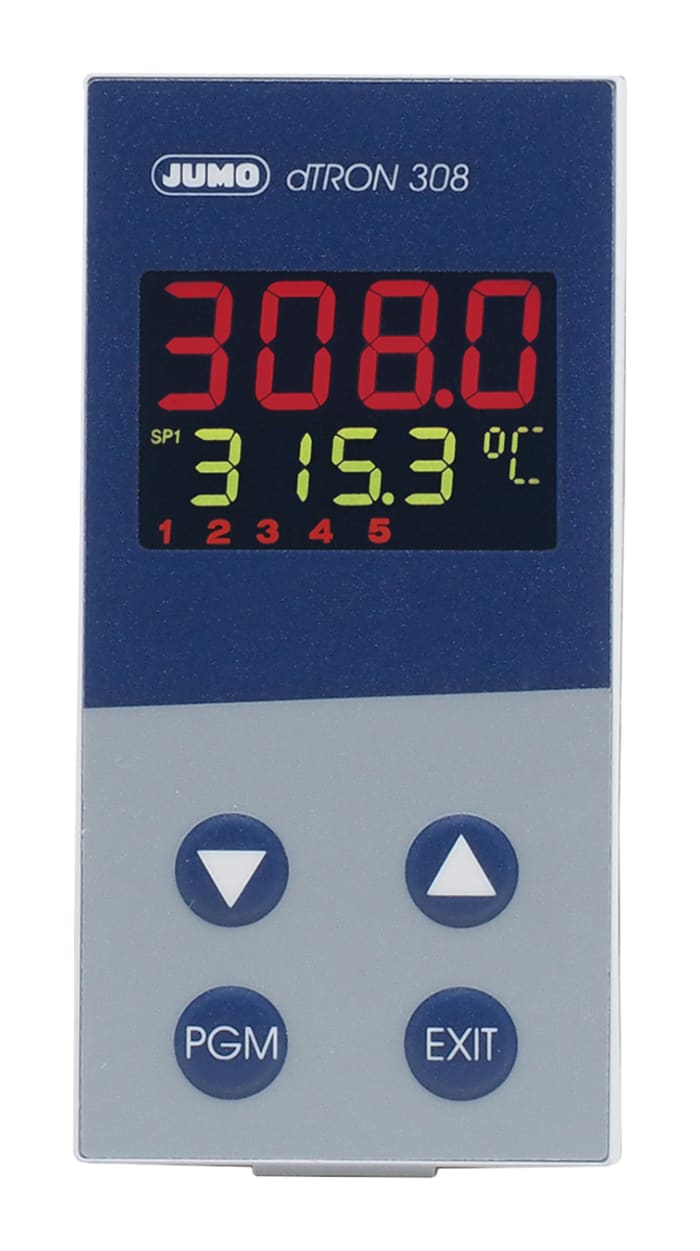 Jumo dTRON PID Temperature Controller, 96 x 48 (1/8 DIN)mm, 4 Output Logic, Relay, 110 → 240 V ac Supply Voltage