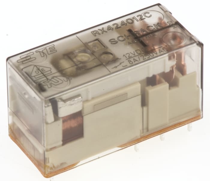 TE Connectivity PCB Mount Non-Latching Relay, 12V dc Coil, 8A Switching Current, DPDT