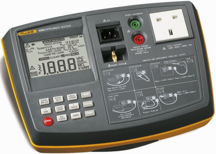Fluke 6200 PAT Tester Kit, Kit Contents Appliance Fail Label, Appliance Pass Label, Fluke 6200, IRP1, Test Adapter