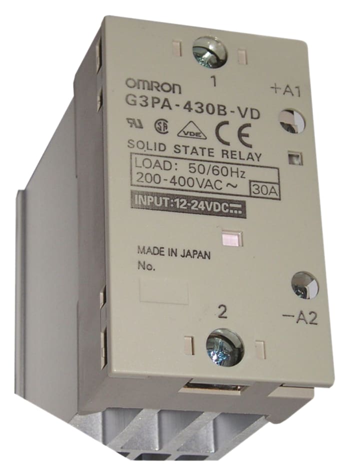Relé de estado sólido Omron G3PA, contactos SPST-NA, control 9,6 → 30 V dc, carga 150 → 440V ac, 30 A