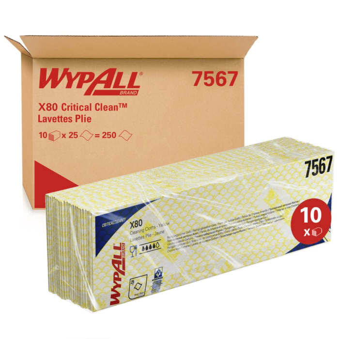 Kimberly Clark WypAll Yellow Cloths for Industrial Cleaning, Dry Use, Pack of 25, 420 x 360mm, Repeat Use