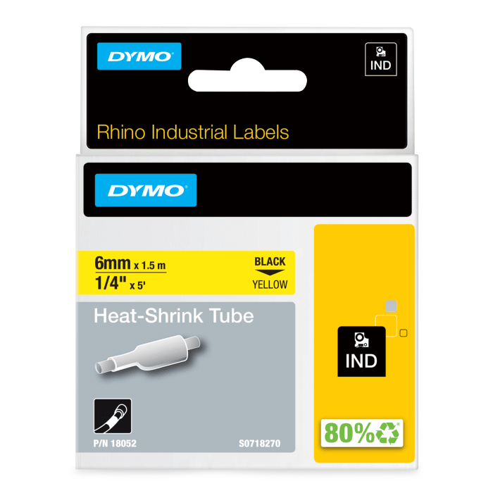 Dymo Black on Yellow Heatshrink Labels, 1.5 m Length, 6 mm Width