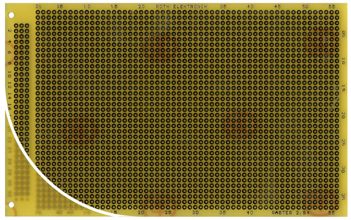 Roth Elektronik Single Sided Matrix Board FR4 With 37 x 56 1mm Holes, 2.54 x 2.54mm Pitch, 160 x 100 x 1.5mm